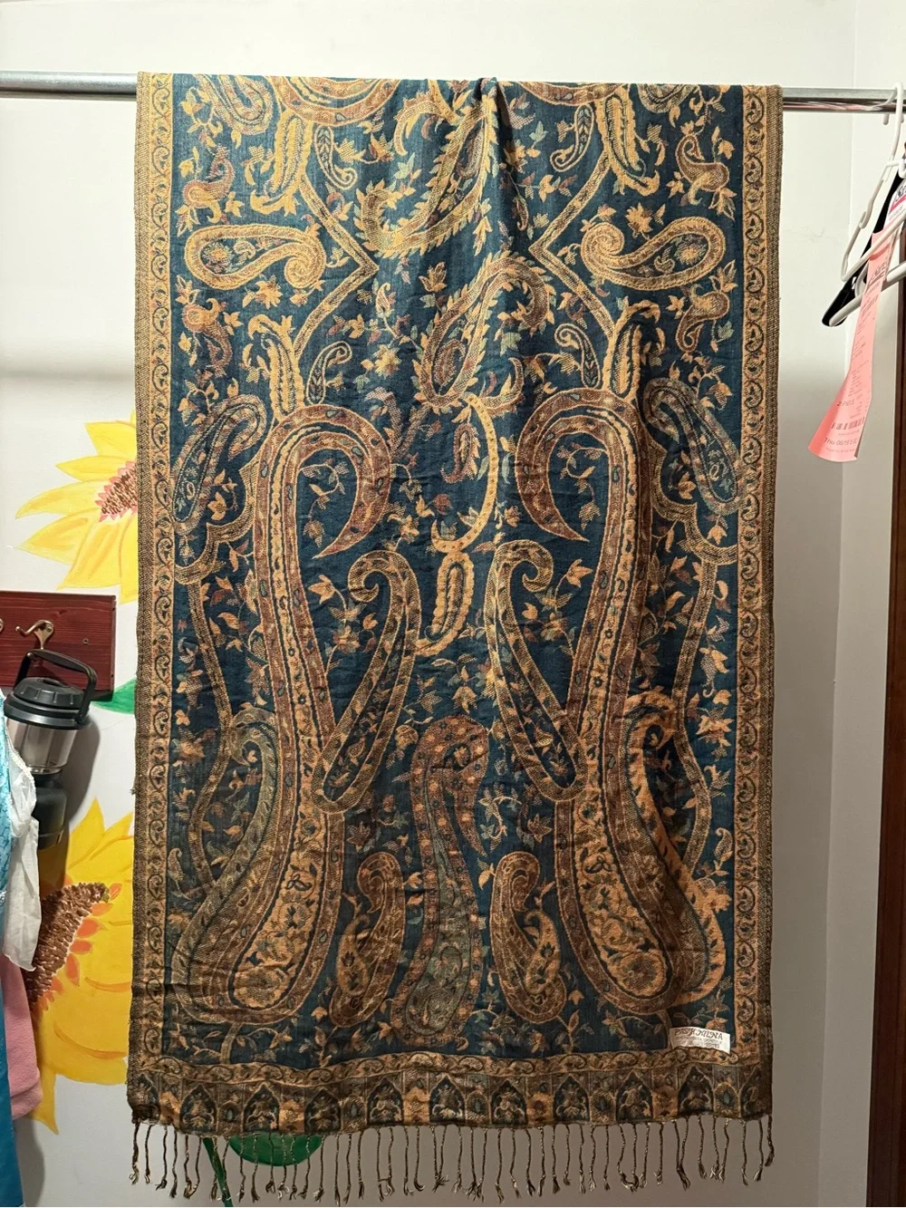 pashmina Paisley Wrap in Blue and Gold Tones